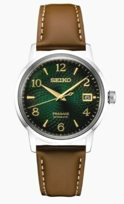 Reloj para hombre Seiko Presage automático esfera verde correa de cuero marrón SRPE45 Foto 1 de 2
