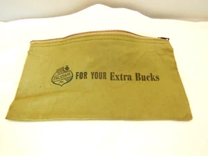 VTG GREEN CANVAS ZIPPERED MONEY BAG ADVERTISING FALSTAFF FOR YOUR EXTRA BUCKS - Picture 1 of 4