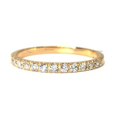 Solid 14k Yellow Gold Natural Diamonds Half Eternity Band Ring Wedding Jewelry - Image 1 of 3