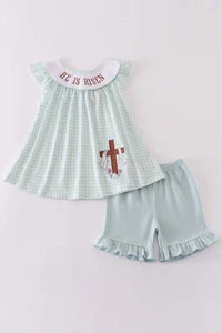 Abby & Evie Girl's Boutique Easter He Is Risen Applique Embroidered Embroidery T - Picture 1 of 13