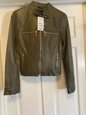 Bebe Olive Green Leather Moto Jacket Womans NWT XS - Imagem 1 de 4