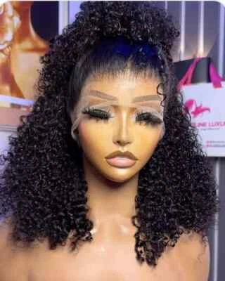 Pelucas frontales cortas Bob rizadas HD de encaje peluca brasileña de cabello humano para mujer Foto 1 de 4