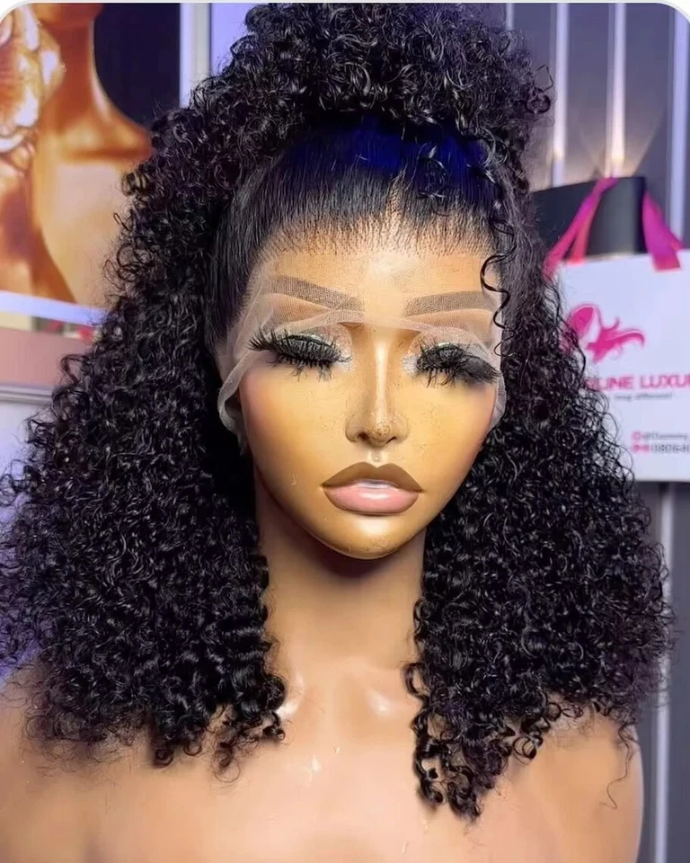 Pelucas frontales cortas Bob rizadas HD de encaje peluca brasileña de cabello humano para mujer Foto 1 de 4