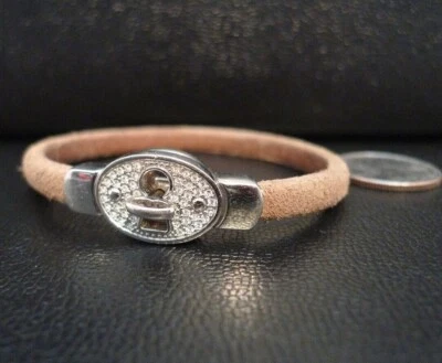 Fechadura e chave de couro fóssil prata e bronzeado com pulseira de cristais!!!  - Imagem 1 de 2