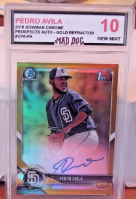 PEDRO AVILA Rookie AUTO****2018 Bowman GOLD REFRACTOR---MINT 9****PADRES---DOG - Image 1 of 3