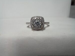 18K White Gold Halo Signed Memoire Approx .75CTW Diamond Halo Engagement Ring 