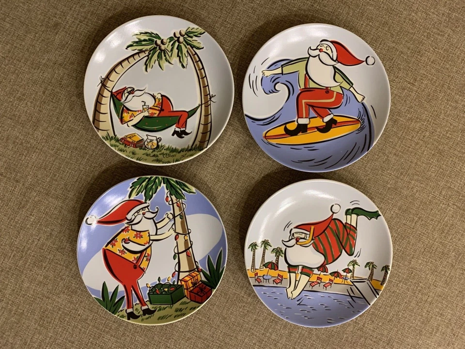 Juego de 4 platos de invitados aperitivo de pastoreo de charcutería tropical de Navidad de Santa Foto 1 de 4