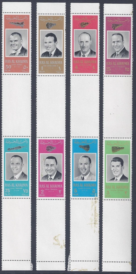EAU RAS AL KHAIMA 1963 ASTRONAUTAS ESPACIALES CONJUNTO DE 8 DOS HOJAS DE RECUERDO IMPERFECTAS 4 Foto 1 de 2