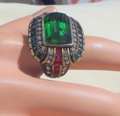 ELEGANT HEIDU DAUS 戒指 带 EMERALD 水晶石 带红色、蓝色、绿色和透明 S-6。 — 第 1/4 张图片