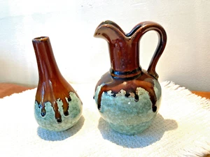 2 jarrones de goteo marrón aguamarina de colección florero de 6"x3" y jarra de cerámica sin marca de 6,25"x4" - Imagen 1 de 7