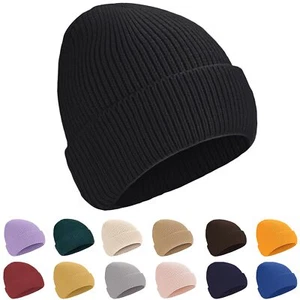 1&2 Unisex Thick Knitted Beanie for Men Women Cuffed Plain Hat Winter Slouchy... - Picture 1 of 6