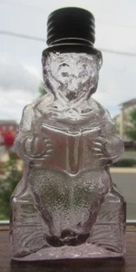 Nice Mold Blown Burst Top Bear Reading Book Whiskey Nipper Flask Figural Bottle - Picture 1 of 7