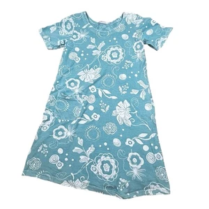 Fresh Produce Dress Short Sleeve Floral Cotton Sz L Turquoise Pocket Coastal - Picture 1 of 16