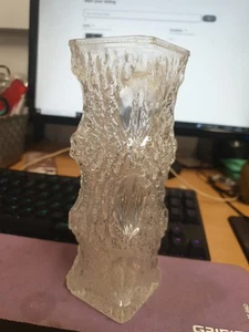 Mid Century Oberglas Vase in Clear Ice / Bark Glass. Vintage Square Vase 1970 - Picture 1 of 5