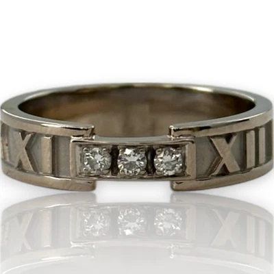Tiffany & Co Atlas Collection 18kt White Gold 5.3mm Band Diamonds Size 10 - Image 1 of 4