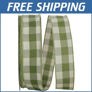 1.5 Inch X 50 Yards Wired Moss Plaid Ribbon - Elegant for Gift Wrapping & Floral - Picture 1 of 2