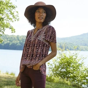 Knox Rose Damen Blumen bestickt Kurzarm Oberteil Boho Bauern Bluse S - Bild 1 von 1