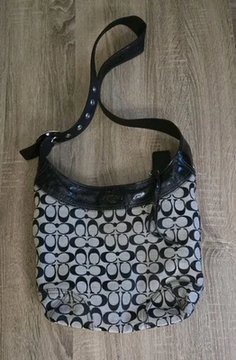 Coach Sophie Logo Patent Leather Gray Black Zip Crossbody Hobo Bag Purse # 12568 - Image 1 of 4