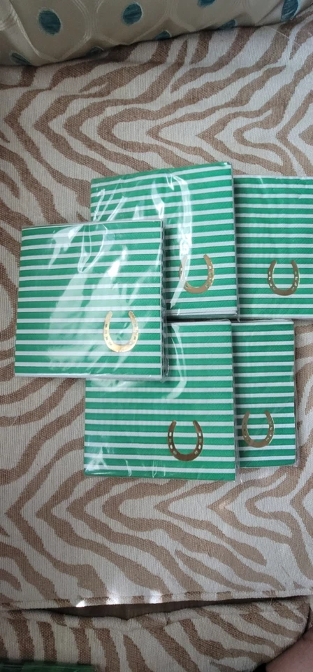 Lot Of 5 St Patty's Day Green & White Stripe Beverage Paper Napkin Pkg - Image 1 of 1