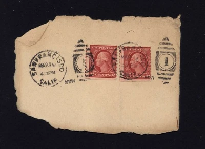 Envelope corner mailed from San Francisco CA 1914 - 2c stamp WASHINGTON red - Image 1 of 3