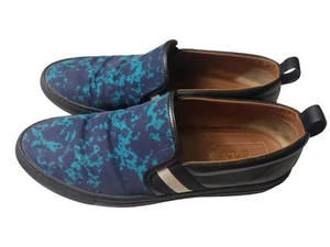 Bally Herald T43 Slip On Shoes Marine Azure Blue Black Leather Canvas Sz 12E 13D - Picture 1 of 11