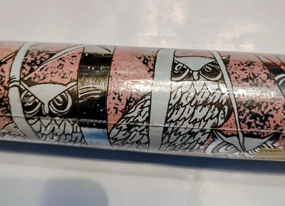RARE NOS Vintage 60s MCM 70s Mod Wallpaper Roll Pink Silver Metallic Owls 10 Yds - Image 1 of 4