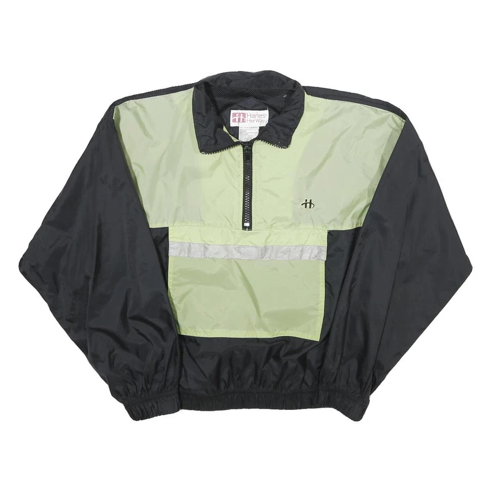 HANES Womens Black & Green Nylon Pullover Jacket M Lightweight Windbreaker - Image 1 of 4