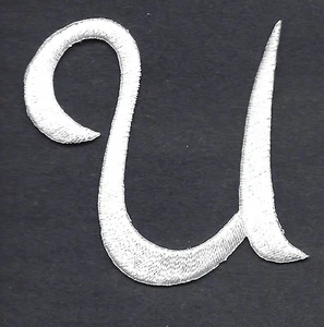 SCRIPT LETTERS - White Script Letter "U" - Iron On Embroidered Applique - Picture 1 of 1
