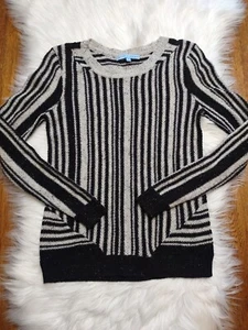 Antonio Melani Women Size S Sweater Black Striped Speckled Wool Blend Pullover  - Picture 1 of 8