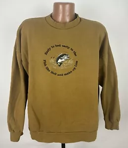 Vintage 90s Fishing Sweatshirt ONE SIZE Embroidered River Nature Tan Earthtone - Bild 1 von 11