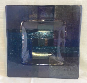 Vintage Signed - PHD/Ph D Square Fused Dichroic Art Glass Dish 13.5" x 13.5" - Picture 1 of 7