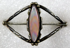 NATIVE AMERICAN AB STERLING MultiColor MOP HANDMADE Vintage Wire BRACELET Estate - Picture 1 of 6