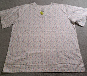 Natural Uniforms Women's Floral Short Sleeve Medical Scrub Top / Size 2X - Picture 1 of 7