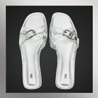 Ladies Silver Double Stap Buckle Flat Sandals Slip On Slides Size 10