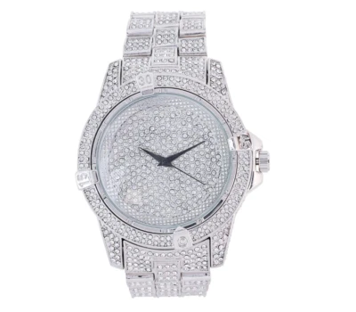 Reloj Hip Hop Helado Plateado Pavé Bling Rapero Laboratorio Diamante Banda Metal Pesado  Foto 1 de 2