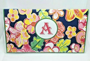 Blue and floral monogram VINYL Checkbook Cover Personalized - Picture 1 of 5