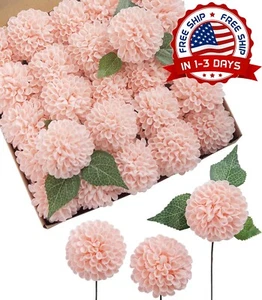 Flores Flores De Color Rosa Fuerte Dalia Flores Artificiales 25 Piezas NUEVO US - Picture 1 of 8