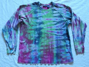 Tie Dye Green Black Pink Purple Crewneck Sweater - Medium Mens Cotton Hand Made - Picture 1 of 7