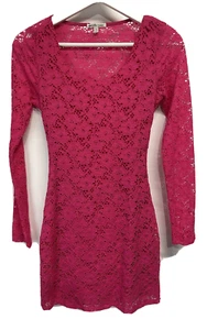 Charlotte Russe Pink Lace Bodycon Sheath Long Sleeve Lined M - Picture 1 of 6