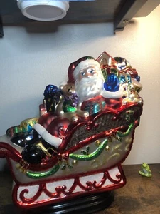 Blown glass Santa In Sleigh With Toys ￼ Large ￼table Centerpiece￼ - Picture 1 of 24