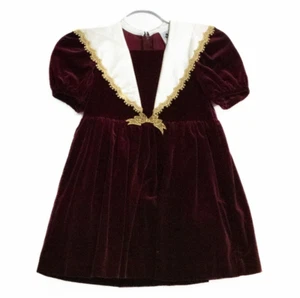 Good Lad of Philadelphia Girls Burgundy Velvet Puff Sleeve Dress Zip Collared 6X - Picture 1 of 5