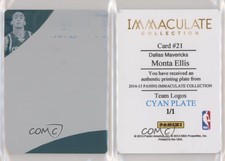 2014-15 Panini Immaculate Team Logos Printing Plate Cyan 1/1 Monta Ellis #21