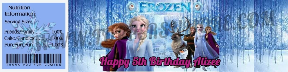Favores de fiesta personalizados Disney's Frozen--Etiquetas para botellas de agua, envoltorios de dulces... Foto 1 de 1