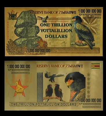 Banco de reserva de billetes de papel de oro de Zimbabue de 1 billón de dólares Foto 1 de 2