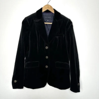 Blazer Banana Republic Mujer Talla 0 Negro Terciopelo Chaqueta Metal Botones Clásico Foto 1 de 4