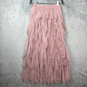 Maxi falda de tul con capas de coqueta de hadas pequeñas capas con volantes rosa polvorienta romántica - Imagen 1 de 5