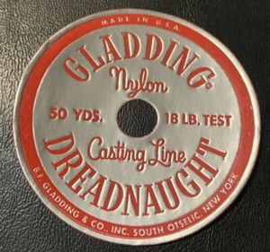 GLADDING DREADNAUGHT CASTING LINE SPOOL LABEL Vintage Embossed Foil - Picture 1 of 1