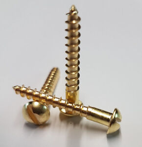 Solid Brass Screw Slotted Head Round Head Wood Screws - Various Size and Qty