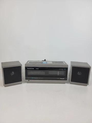 Vintage Panasonic Accu-Set ATS Alarm Clock AM/FM Radio #RC-X310 w/2 Speakers Cover