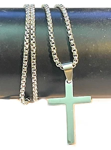 Collana con croce rosario in acciaio inox da uomo donna catenina lunga 70 cm - Foto 1 di 5